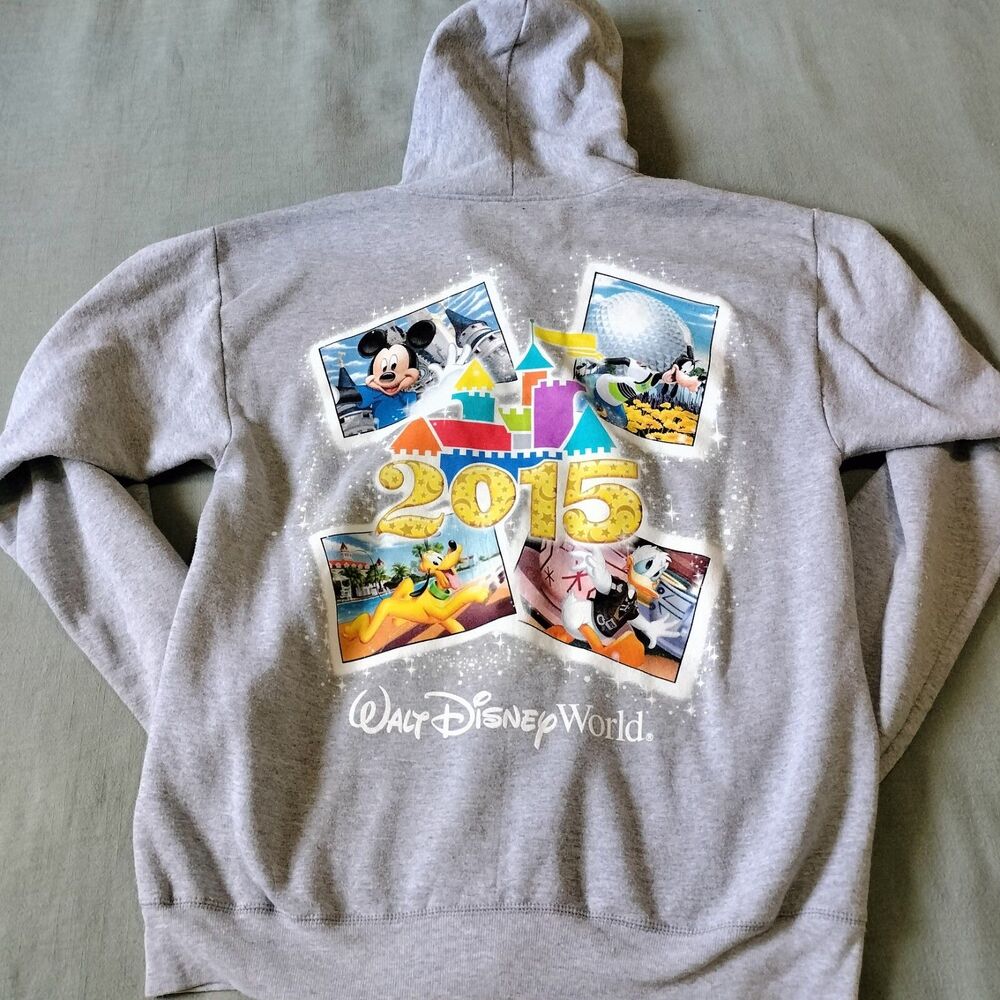 Disneyland Walt Disney Land 2015 Graphic Zip Hoodie Jacket M Grey Resortwear